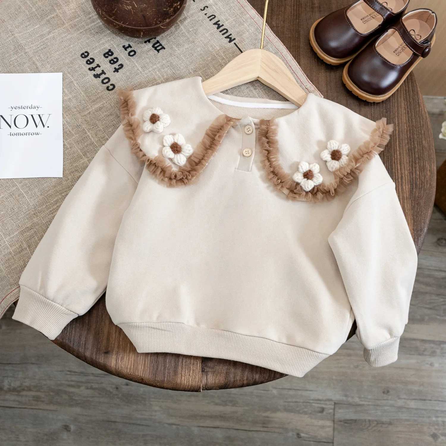 Autumn Toddler Girl Pullover Sweatshirt Casual Flowers Printed Long Sleeve Tops Fall Spring Clothes Kids Clothes GirlsY240814