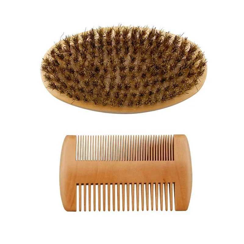 Professional soft bristled brush wood beard brush barber shaving brush comb mens mustard comb comb set with gift bag W240813