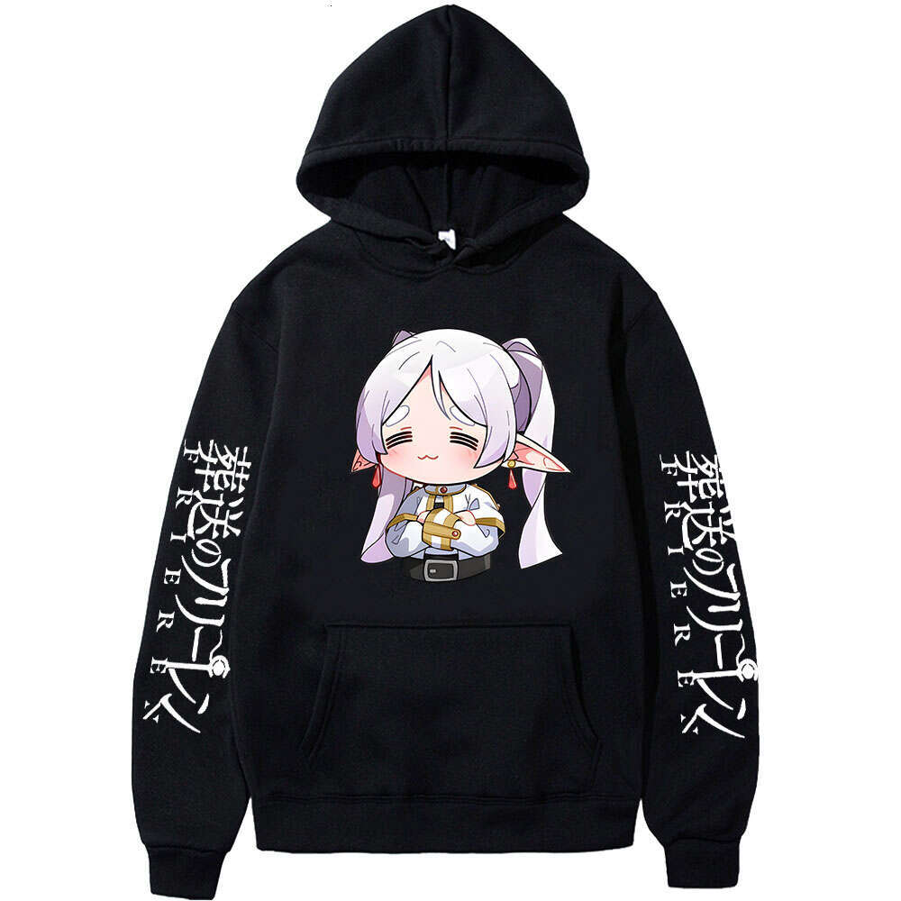 Cute Cartoon Frieren Hoodies Beyond Journey's End Manga Print Hooded Sweatshirts Autumn Winter Fleece Soft Plus Size Streetwear
