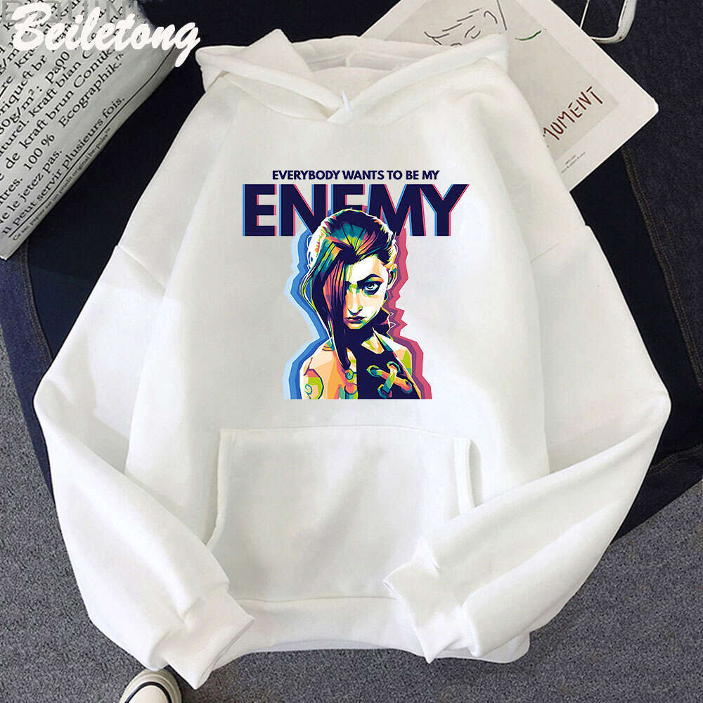 Arcane Jinx Plus Size Hoodie ENEMY Cool Graphic Print Hooded Women Sweatshirts Hip Hop Autumn Winter Warm Female Sudaderas