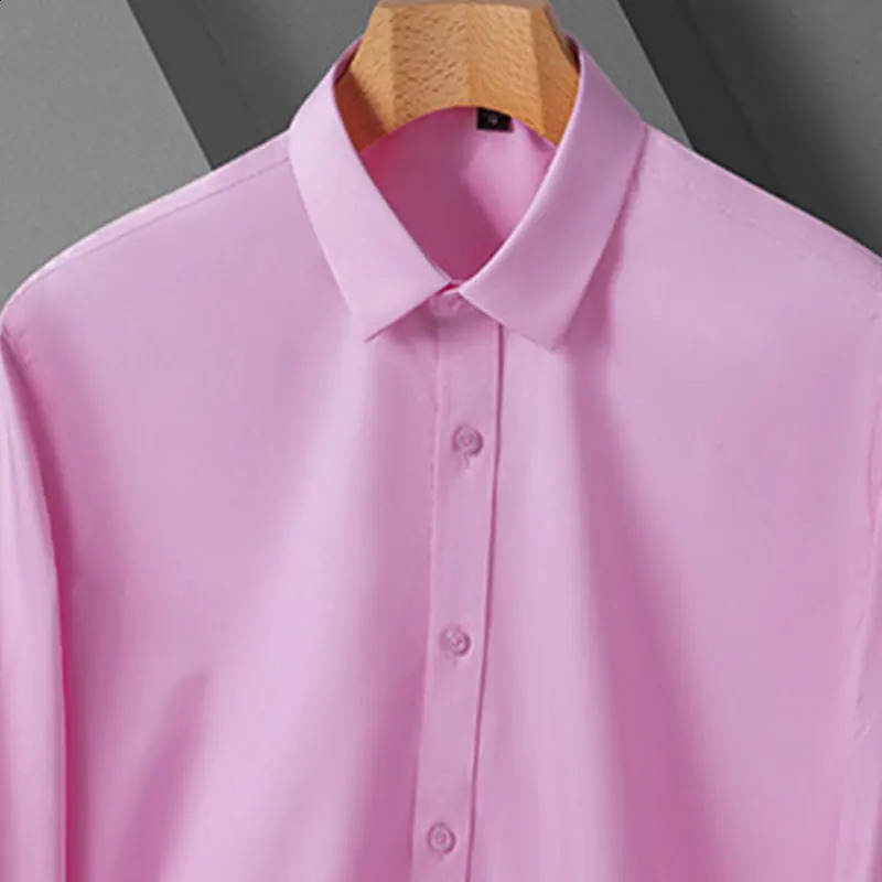 Mens fashion shirt long sleeve bamboo fiber springsummer non-ironing formal business casual solid color slim high quality 240814