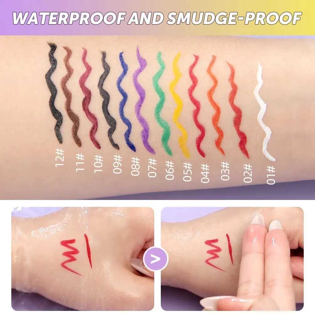 QIBEST 12 Colors Eyeliner Liquid Waterproof Matte Liquid Eyeliner Pen Long Lasting Green Yellow Purple Blue White Eye Liner Pens Y240813
