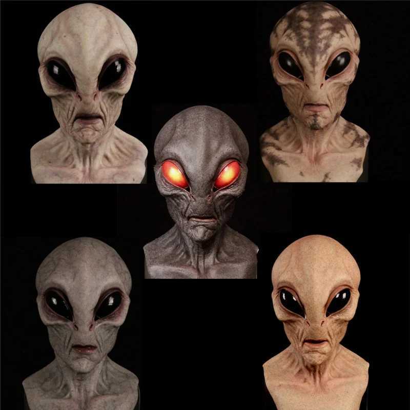 Latex Halloween Alien Mask Horrible Big Eyes UFO Full Face Scary Horror Alien Head Adult Masks Monster Party Cosplay Props Y240813