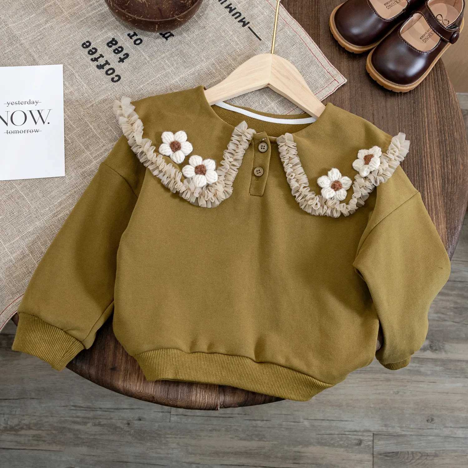 Autumn Toddler Girl Pullover Sweatshirt Casual Flowers Printed Long Sleeve Tops Fall Spring Clothes Kids Clothes GirlsY240814