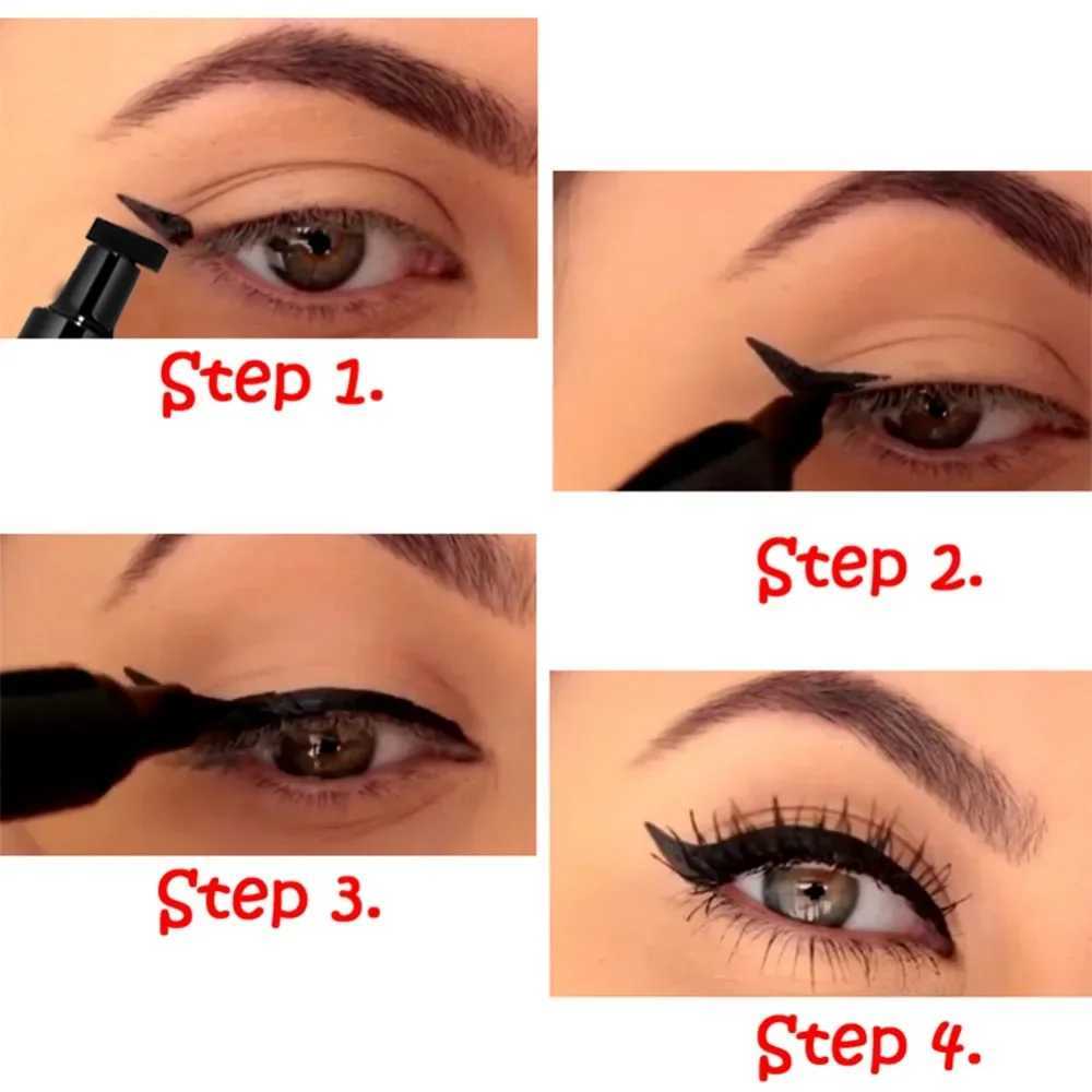 Dual End Black Liquid Eyeliner Pencil Pro Waterproof Long Lasting Makeup Eye Liner Pen+ Cat Line Eye Makeup Stencils Y240813