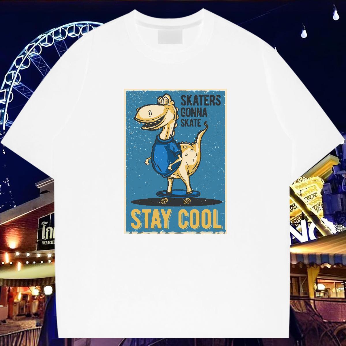 T Shirts Men 230g Pure Cotton dinosaur Beach Breathable Short Sleeve Plus Size Cartoon Tshirts DIY TOP Quality Clothes