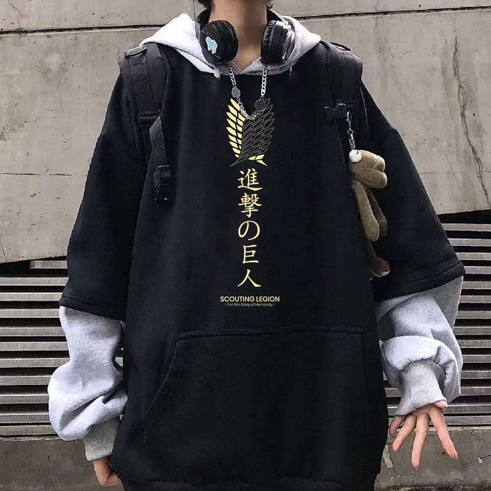 On Attack Titan Anime Patchwork Plus Size Hoodie Yeager Eren And Ackerman Mikasa Print Hooded Men Women Clothes Sweatshirt Tops
