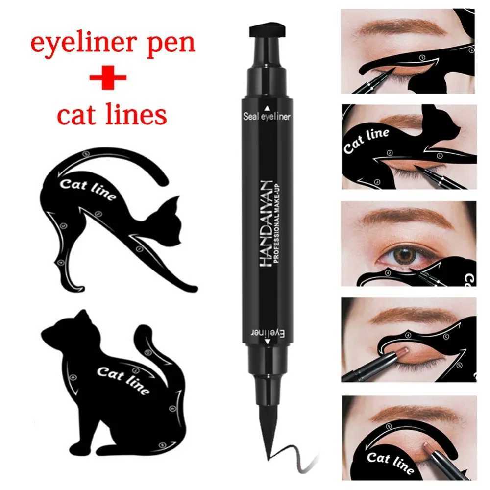 Dual End Black Liquid Eyeliner Pencil Pro Waterproof Long Lasting Makeup Eye Liner Pen+ Cat Line Eye Makeup Stencils Y240813