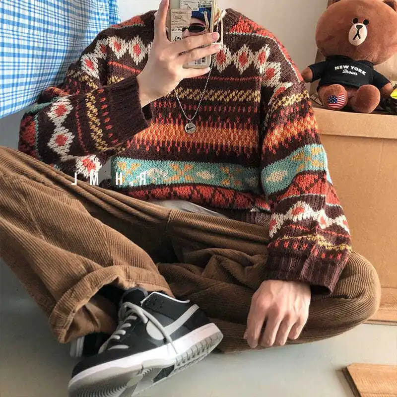 Plaid Sweater Men Harajuku Y2K Korea Style Fashion Warm Pullover Men High Quality Male Christmas Sweaters Male Cloth 240821