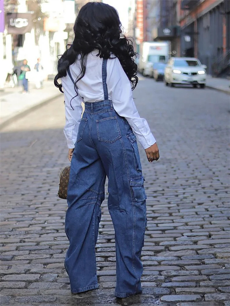 Wmstar Women Jumpsuit Fashion Rompers Streetwear Sleeveless Denim Vintage Loose Jeans Overalls Pockets Wide Leg Female Pants 240813