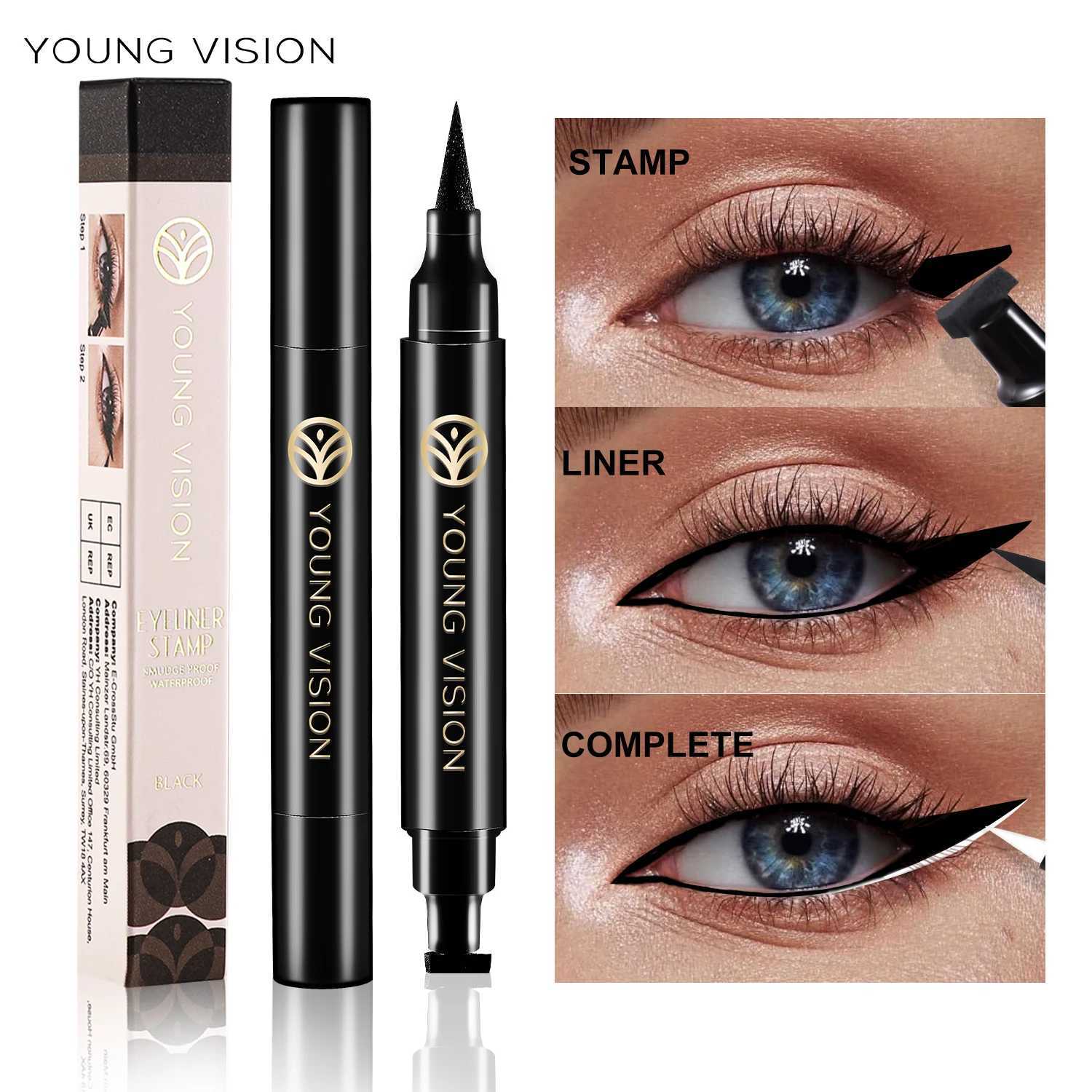 YOUNG VISION Black double head Waterproof Fast Dry Durable Eyeliner Pen non fading triangle eyeliner pen Y240813
