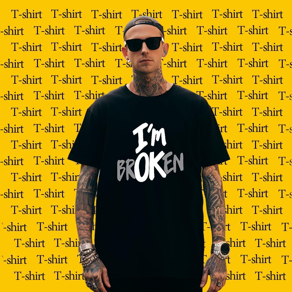 Cool letter T Shirts Men Spring Summer Men Tshirts 100% Cotton 230g 2024 New Breathable Short Sleeve Anime Print Top Tees