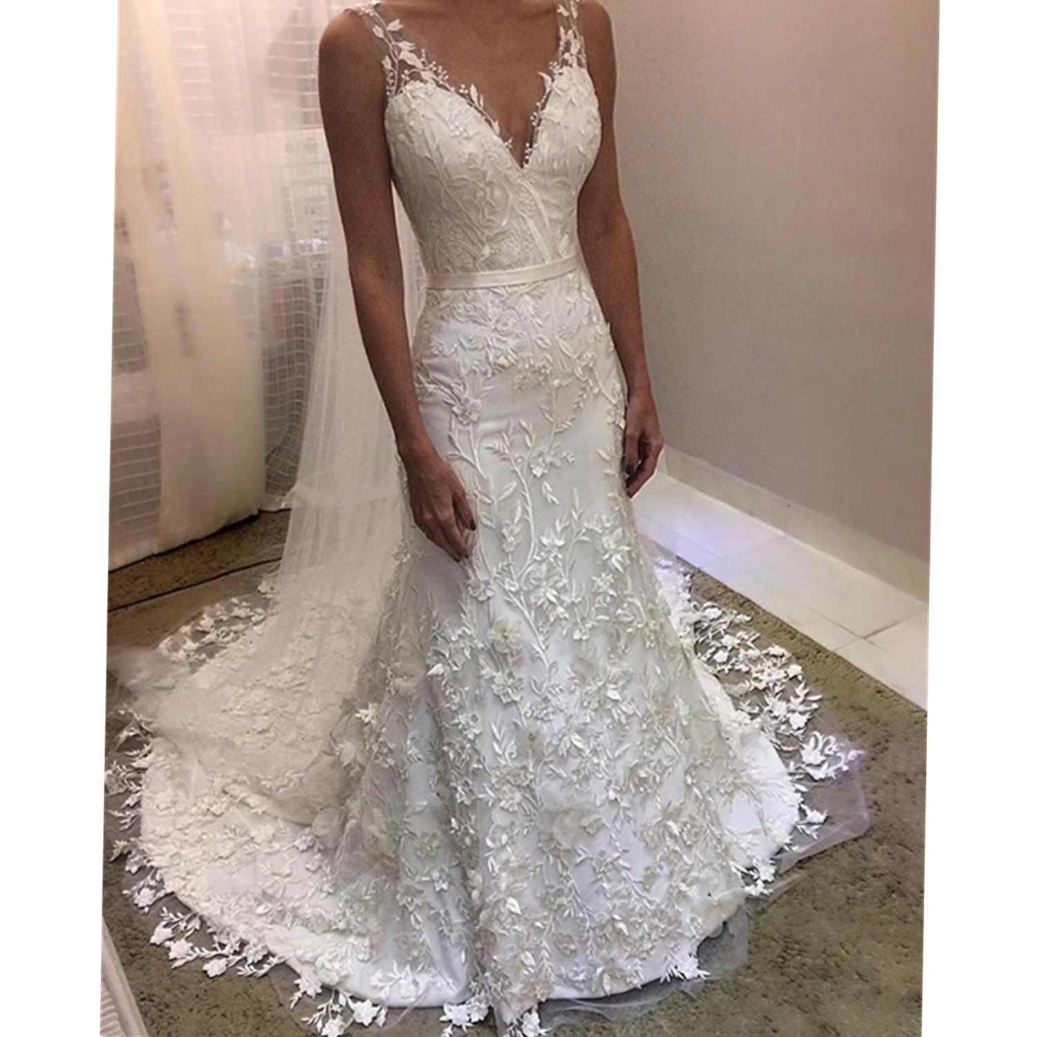 Princess Mermaid Wedding Dress Sweetheart Lace 3D-Floral Appliques Sleeveless Backless Bridal Gowns Sweep Train Vestido De Novia Custom Made