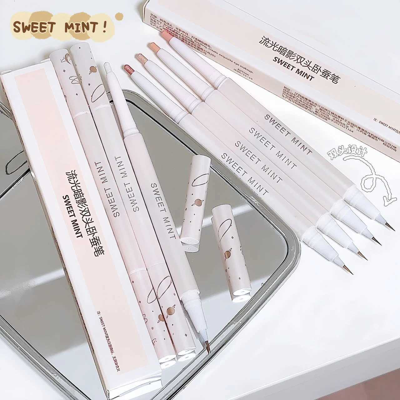 Ultra Thin White Diamond Lying Silkworm Pen 2-in-1 Eye Shadow Brightening Highlighter Gel Smooth Liquid Brown Eyeliner Makeup Y240813