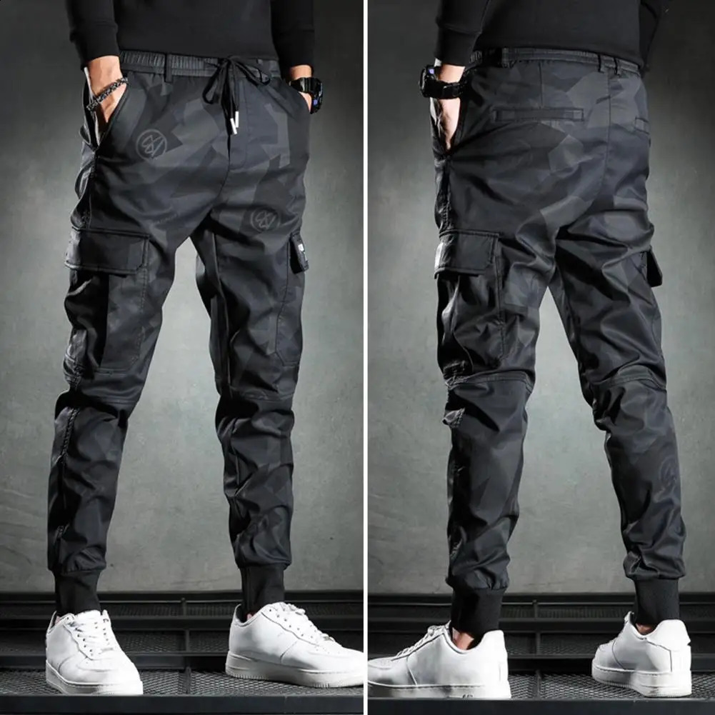Cargo Pants Camouflage Drawstring Multi Pockets Men Pants Bottoms Ankle Tied Trousers For Daily Wear 240820