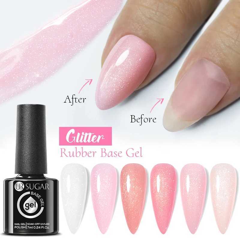 UR SUGAR 7ml Silver Glitter Flakes Rubber Base Gel Polish Milky White Jelly Color Soak Off UV LED Nail Art VarnishM240814