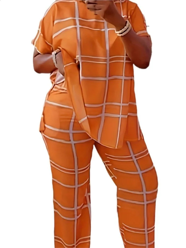 2 Piece Women Sets 2024 Arrival Spring Summer Matching Sets Stripe Print Two Pieces Sets Top Pants Suits Outfits Clothing 240813