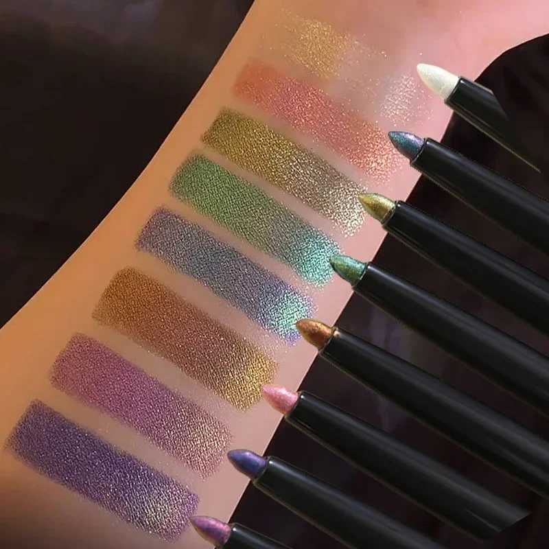 Glitter Metallic Eye Shadow Liner Pencil Waterproof Shiny Chrome Eyeliner Pearl Green Gold Purple Lying Silkworm Pen Makeup Tool Y240813