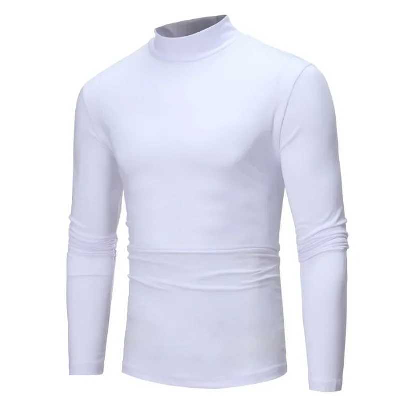 New Spring and Autumn Mens Casual Solid Color High Collar Winter Mens Slim Fit Long Sleeve T-shirt UnderlayM240814