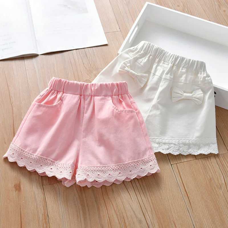 Girls shorts 2022 summer slim baby casual shorts butterfly lace Korean style childrens shorts W240813