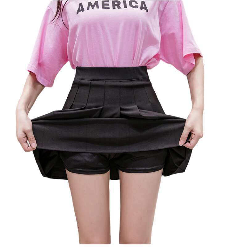 Pleated Women Skirt High Mini With Shorts Girl Basic Casual School A-line Elastic Waist Skirts Korean White Black s