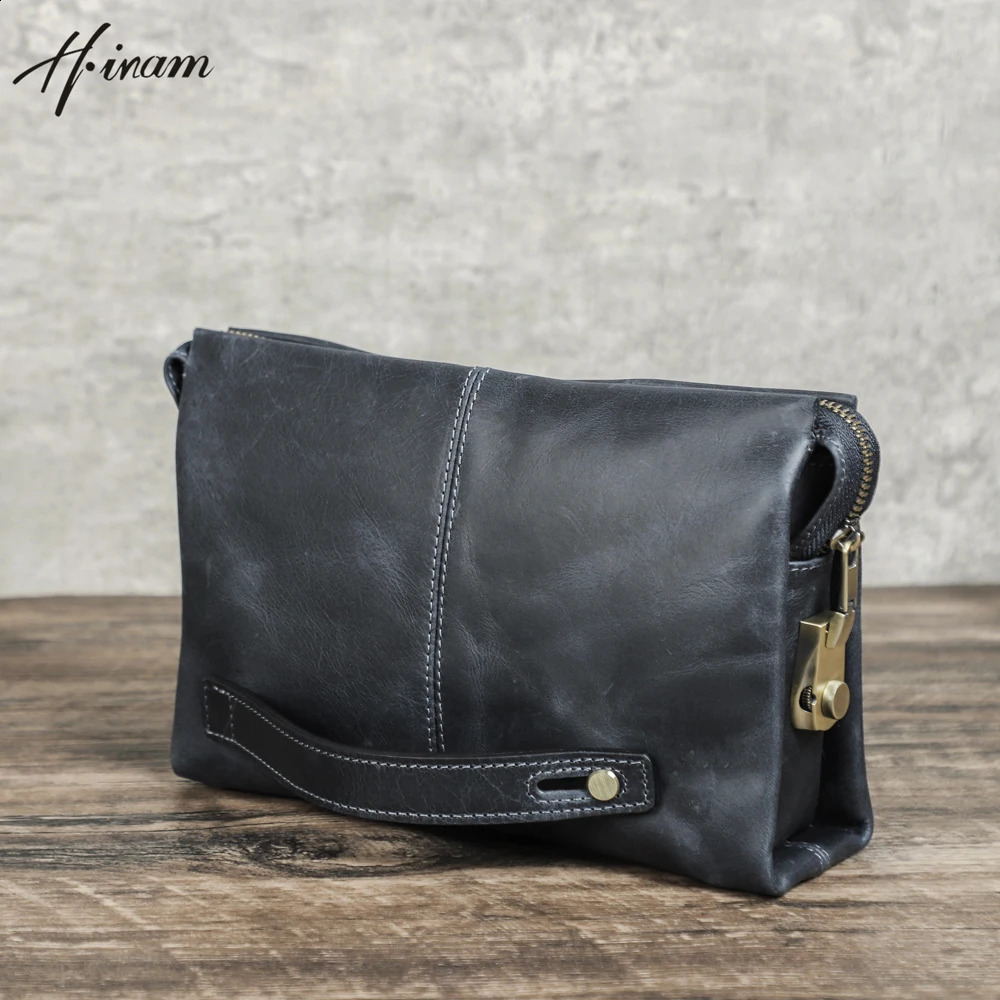 Crazy Horse leather password lock casual clutch bag mens wallet protection large capacity blue handbag 240812