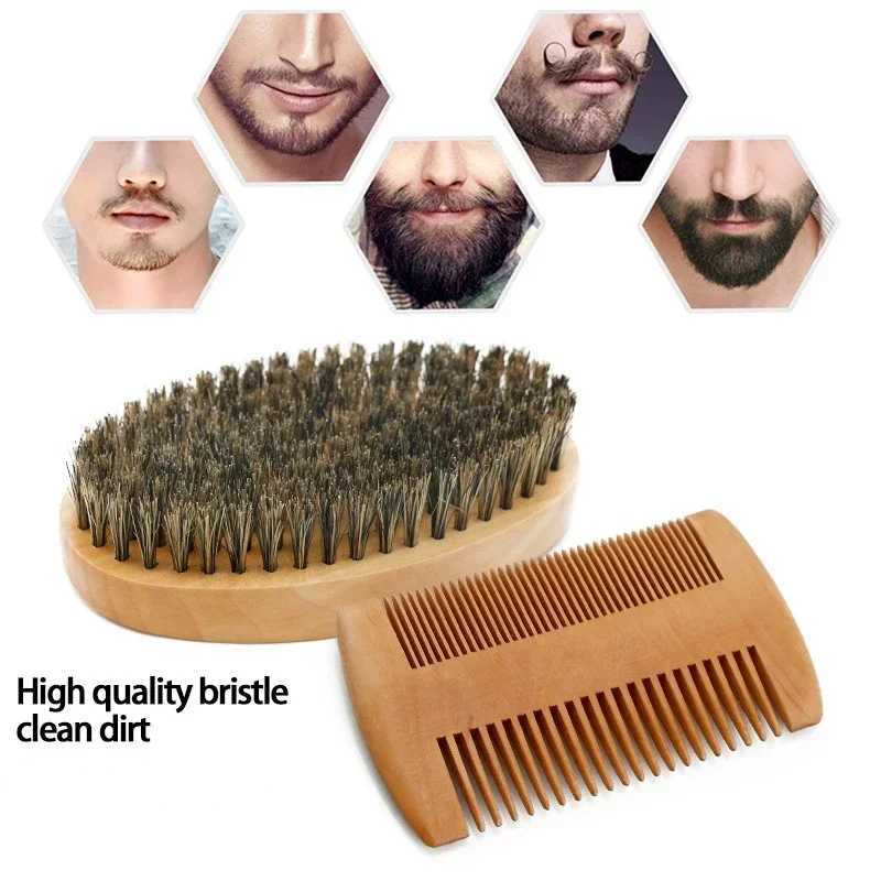 Professional soft bristled brush wood beard brush barber shaving brush comb mens mustard comb comb set with gift bag W240813