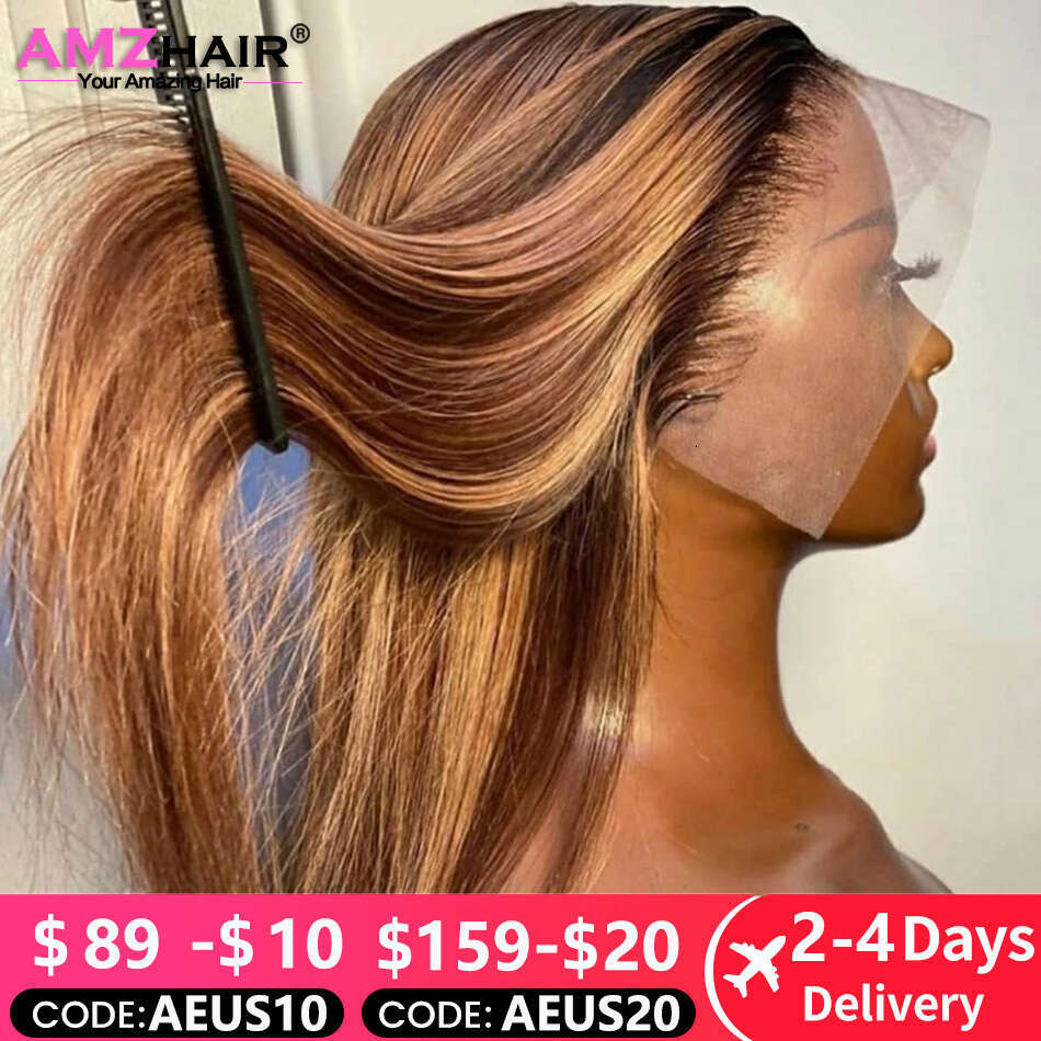 13X4 Highlight Colored Front Human Hair Wigs For Women Pre Plucked Honey Blonde Straight Lace Frontal Wig On Sale