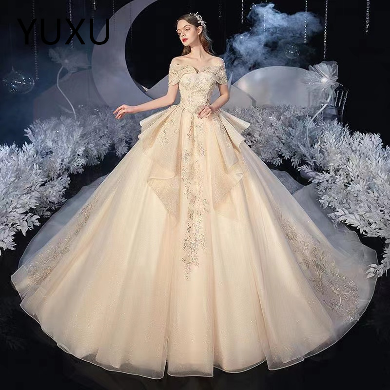 2024 Luxury Embroidery Ball Gowns Wedding Dresses off shoulder Princess Gown Corset Sweetheart Organza Ruffles Cathedral Train Bridal Dress Plus Size 