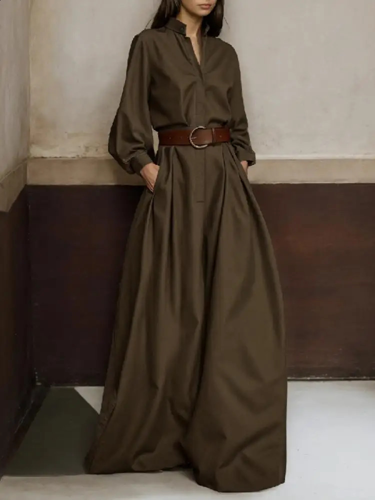 Freeacy Solid Color Loose Fit Jumpsuit V-neck Long Sleeves High Waisted One-piece Suit Spring and Summer Casual Women Clothes 240813
