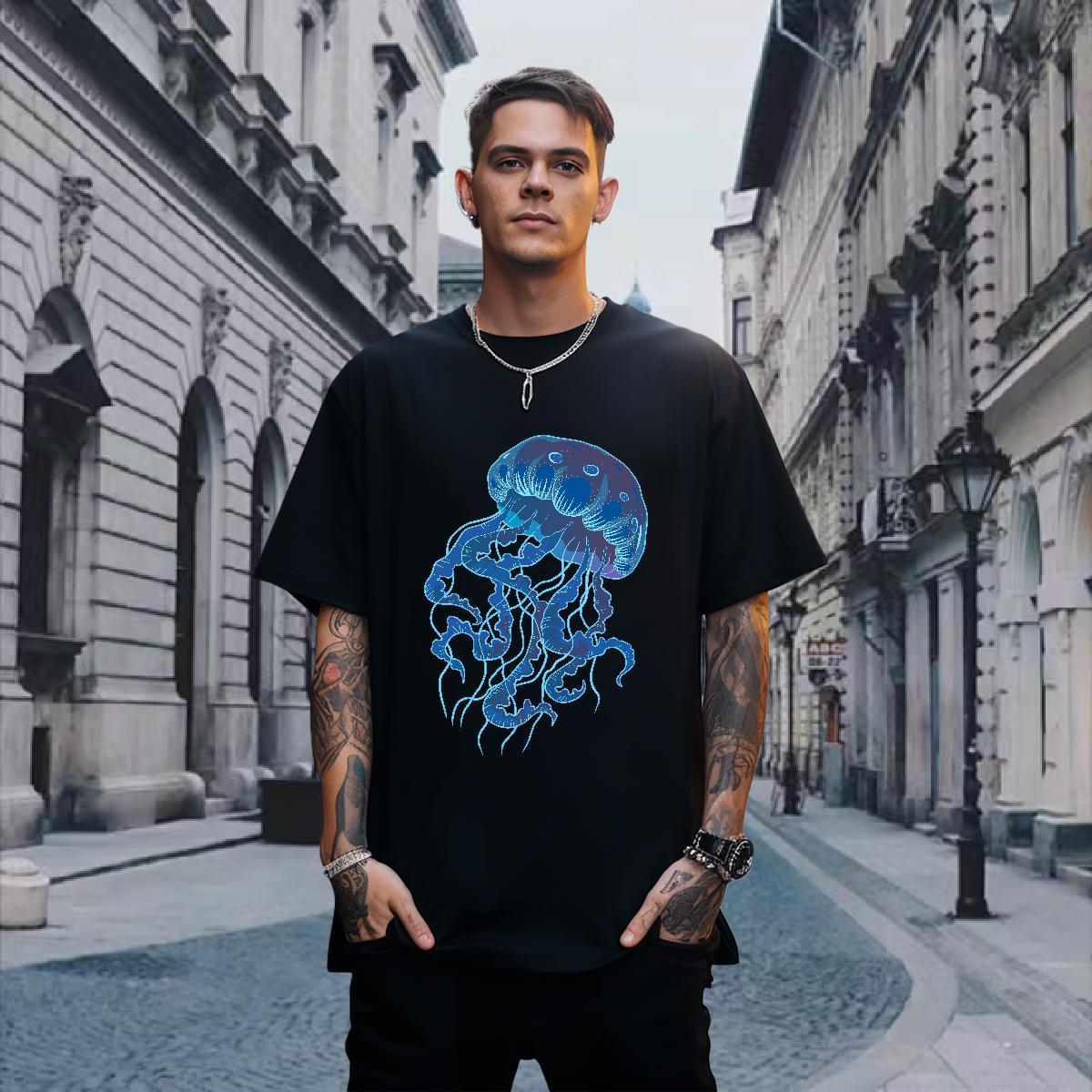 Comfortable T-Shirts jellyfish Pure Cotton Sports Casual Cartoon Printing L-4XL 230g Cotton Men Clothes T-Shirt Custom Tees Shirts