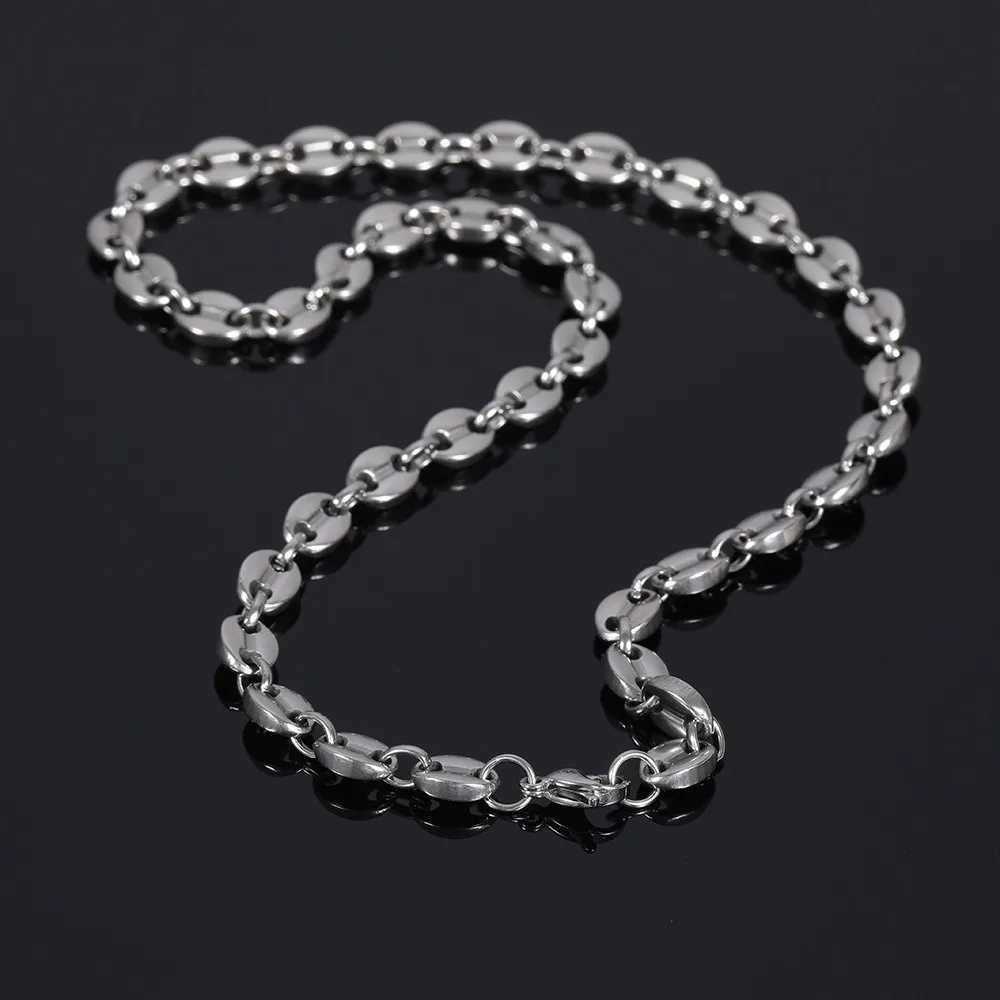 Charm Bracelets Coffee Bean Chain Necklace Stainless Steel Twisted Chain Mens Hip Hop Rap Singer Minimalist Necklace Coffee Bean Chain Q240814