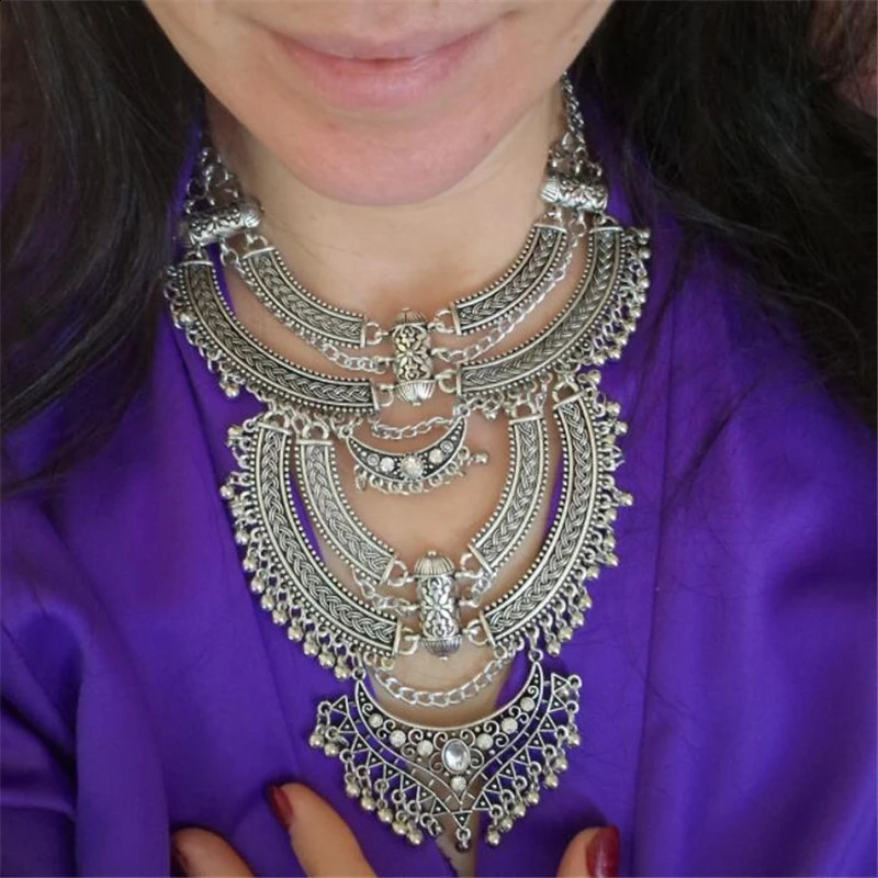 Bohemian Indian Ethnic Vintage Statement Large Collar Choker Necklace Women Fashion Maxi Long Geometric Jewelry 240813