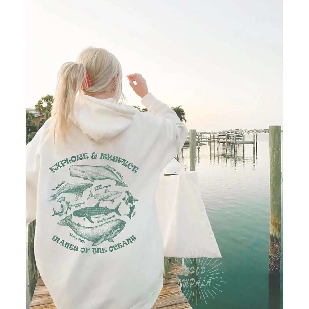 Person Sweatshirt For Women Ocean Whale Shark Manga Printed Hoodies Long Sleeves Comfortable Fleece Loose Streetwear