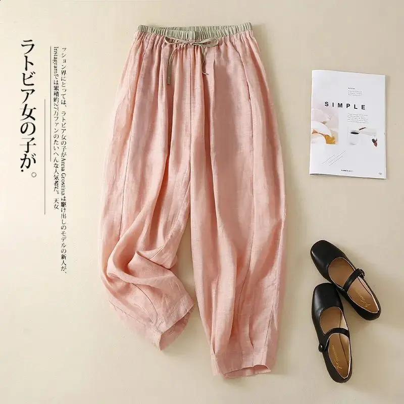 Loose Harem Pants for Womens High Waisted Cotton Linen Casual Womens Pants Thin Comfort Elastic Waist Drawstring Cropped Pants 240813