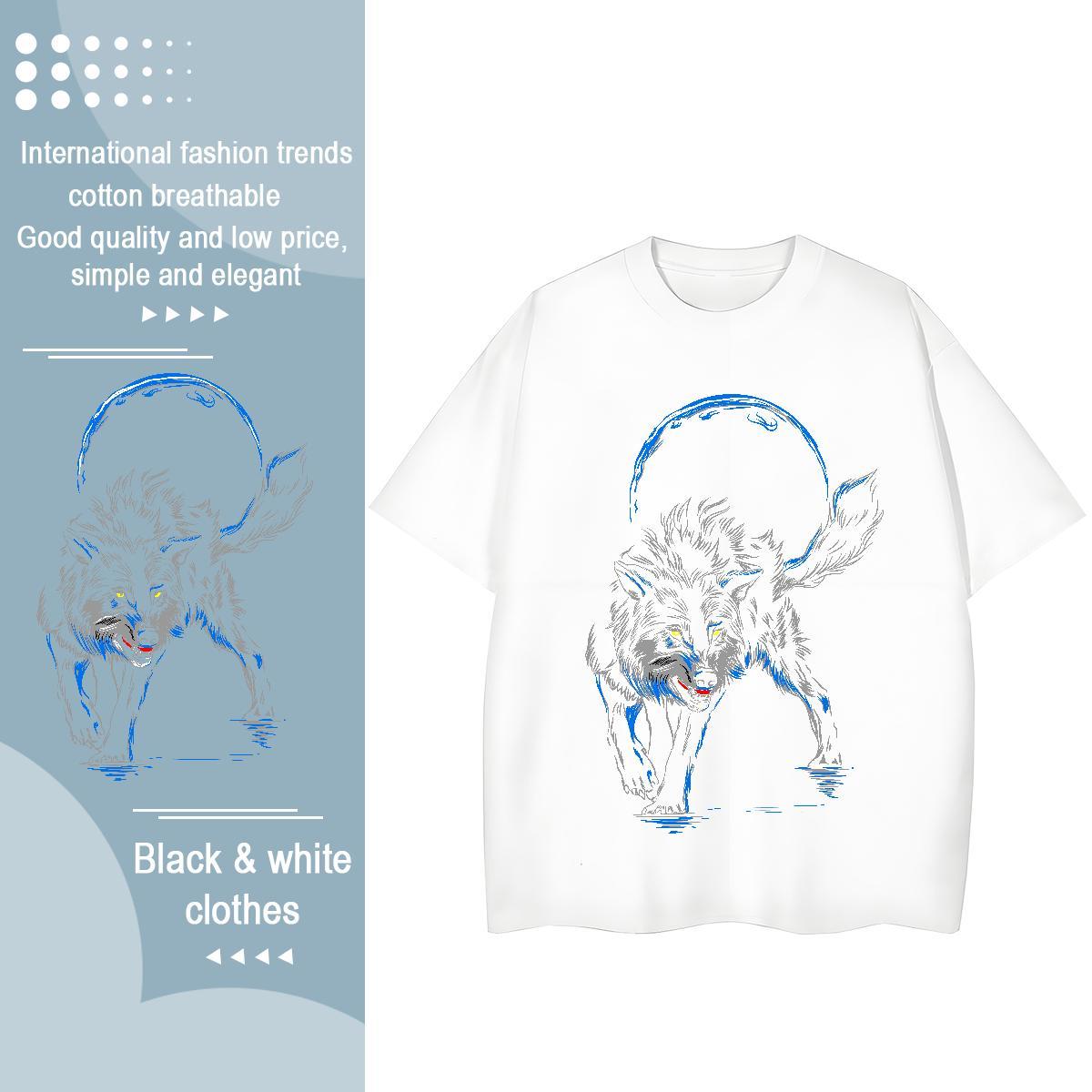 Cool Design Man T Shirts wolf Breathable Short Sleeve Daily Wear Custom Anime 230g Pure Cotton Men Tees Fashion New Tops