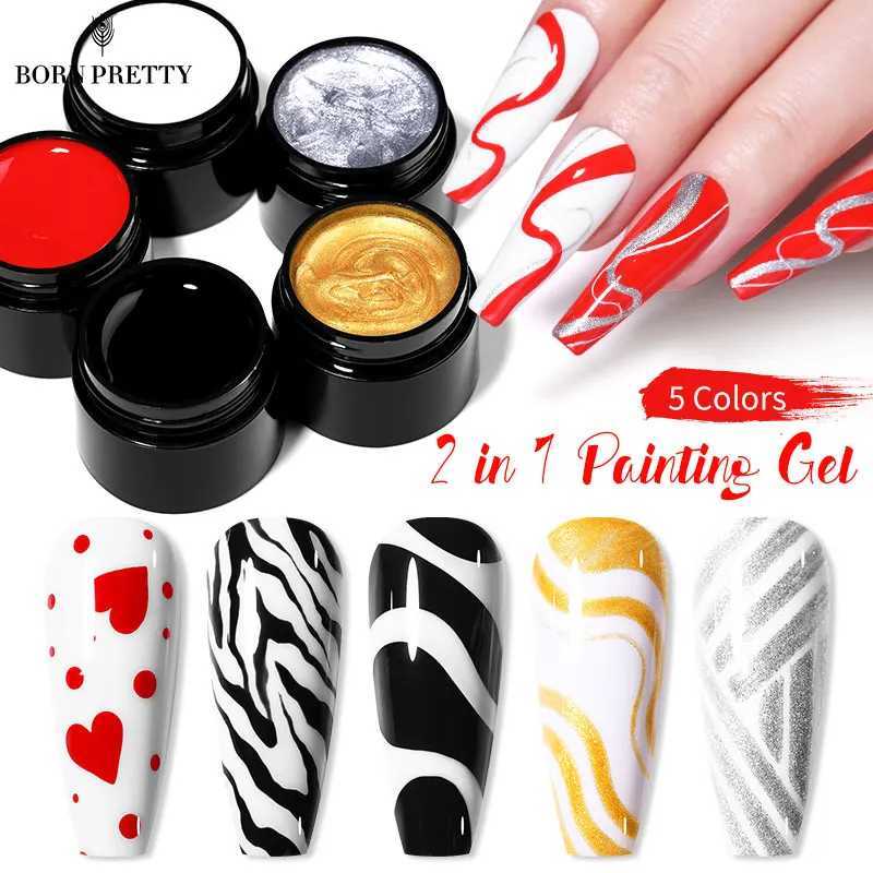 BORN PRETTY 5ml 2 In 1 Nail Painting Gel Black White Red Nail Drawing Gel Long Lasting Soak Off UV LED Nail Design Gel VarnishM240814