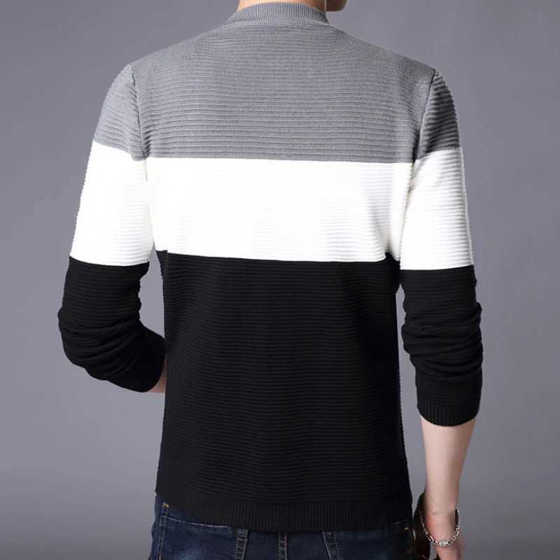 Knitted sweater mens coat mens clothing splicing zipper open zipper jacket plus size sales spring and autumn sweater collarW240729