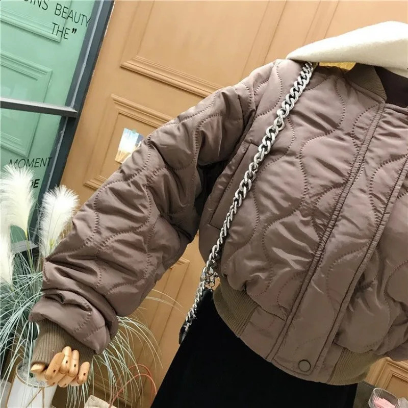 Matakawa Autumn Winter Jackets for Women Solid Korean Fashion Plaid Short Parkas Coats Stand Collar Simple Casual Chaquetas 240813