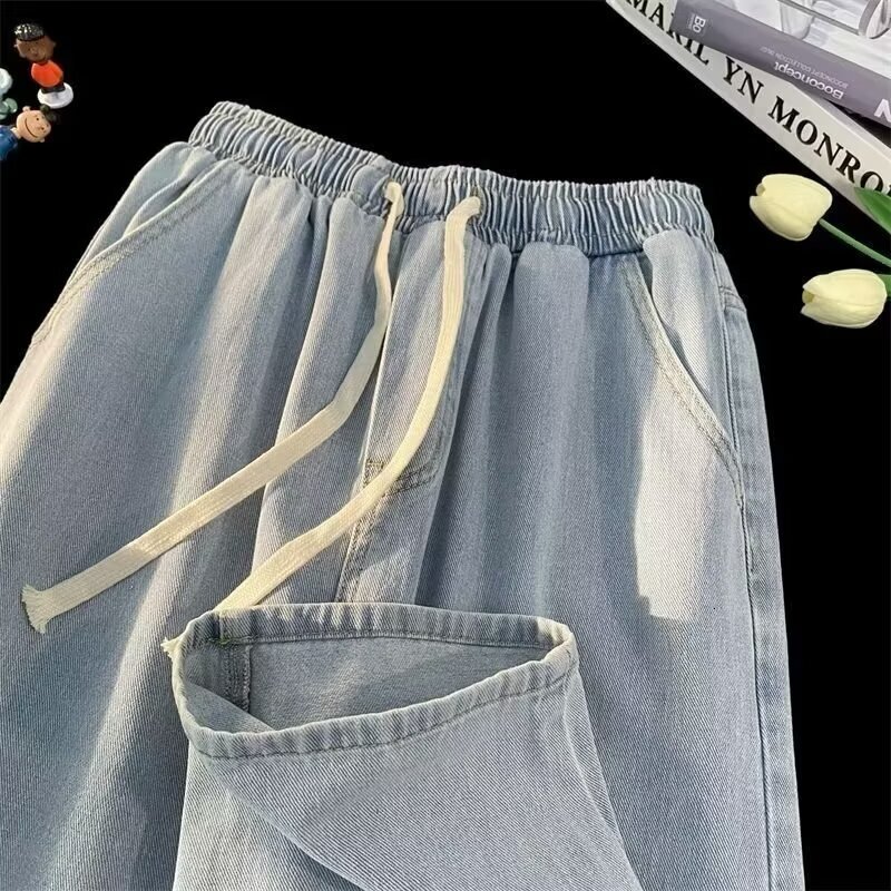 Light colored jeans men's loose straight wide leg dad look slim and mop pants 9289-P40