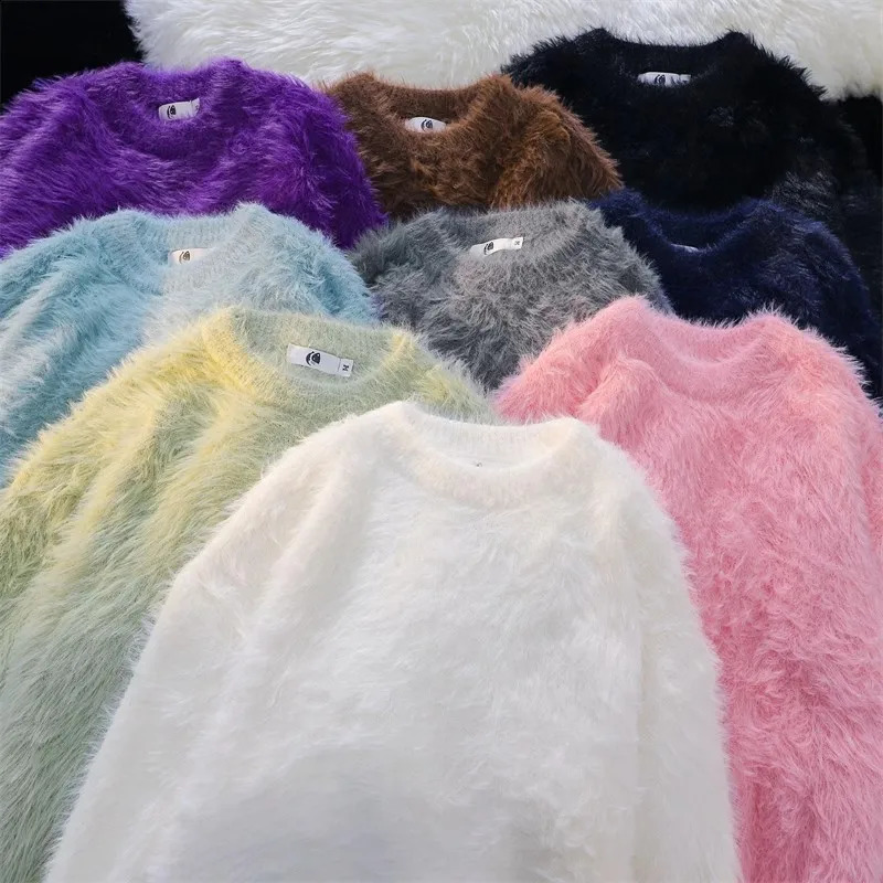 Y2K Men Sweater Harajuku Solid Color Loose Knitted Pullover Streetwear Men Gothic Vintage Oversized Knitted Sweater D98 240814