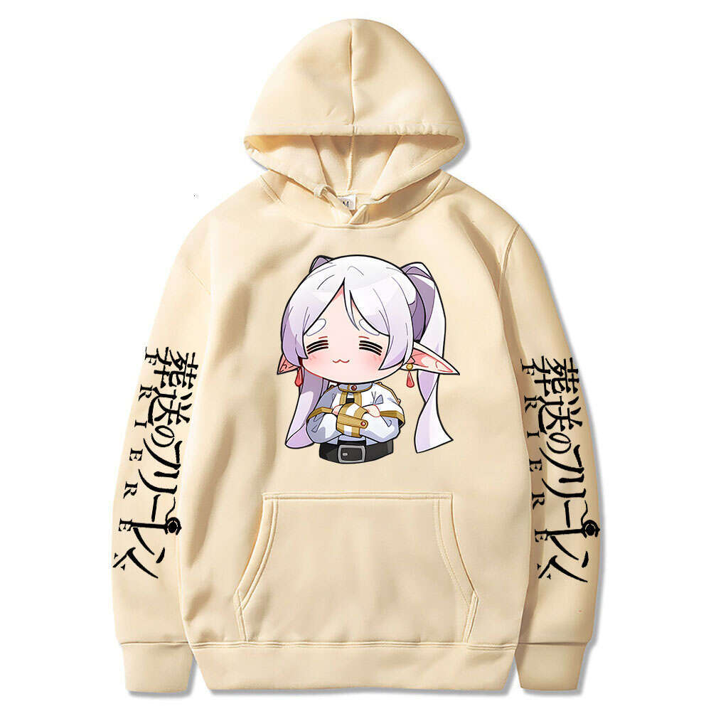 Cute Cartoon Frieren Hoodies Beyond Journey's End Manga Print Hooded Sweatshirts Autumn Winter Fleece Soft Plus Size Streetwear