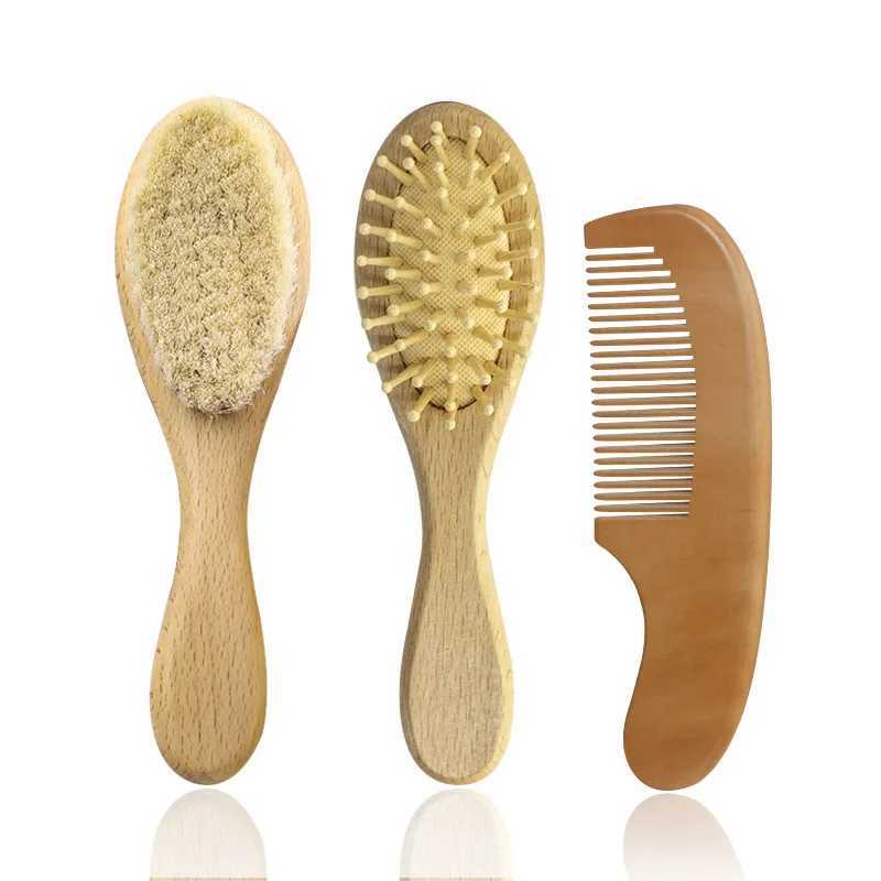 Baby wool brush set beech soft wood brush air bag wooden comb baby shampoo comb and care three piece set W240813