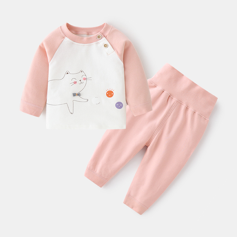 Baby underwear set Children's autumn and winter base autumn clothing 0-3 years old baby shoulder printed two-piece high-waisted long Johns