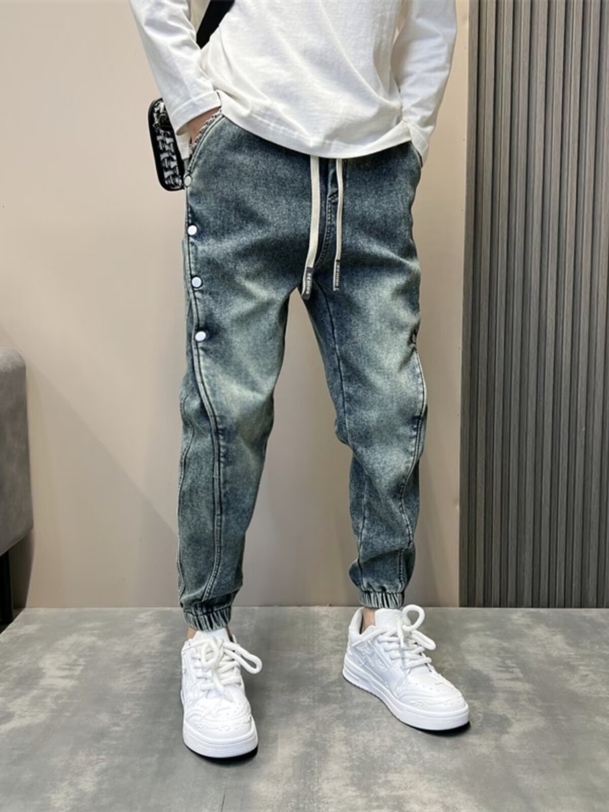 698 American summer jeans men's cropped versatile design trendy fashion slim casual pants