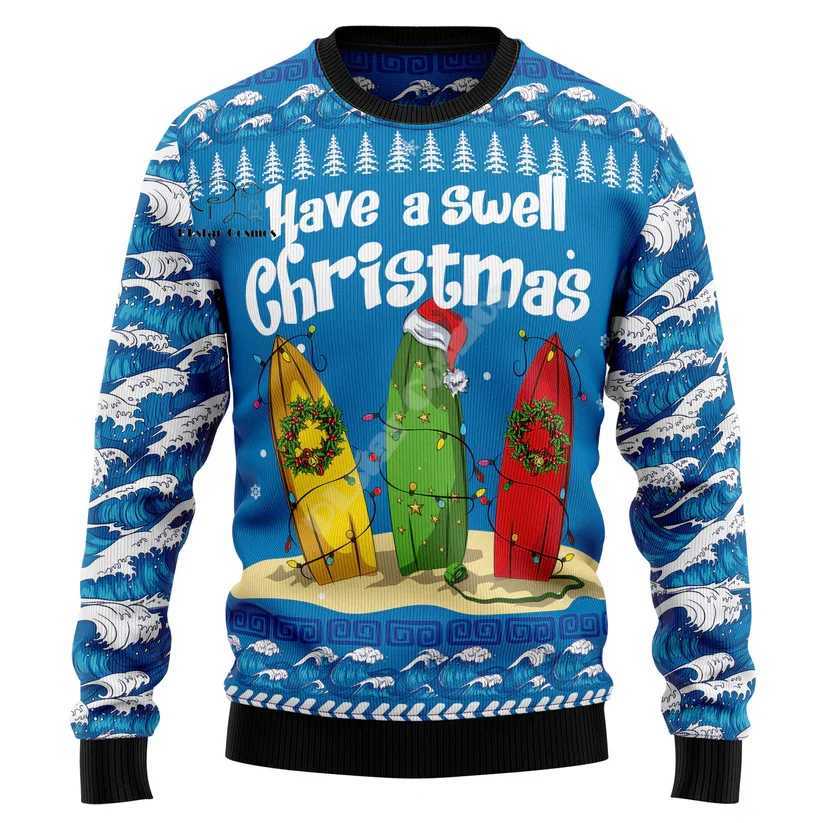 Santa Claus Cat Animal Color Tattoo Retro 3DPrint Fun Christmas Ugly Knitted Sweater Harajuku Casual Long Sleeve X17W240729