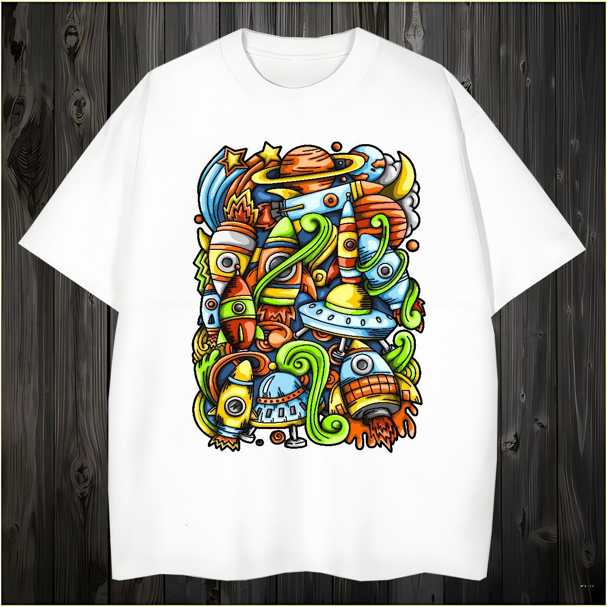 T shirt 100% Cotton 230g spaceman Street Wear Crew Neck Oversized 3XL 4XL Men Tshirts DIY Customized Loose Tops Shirt