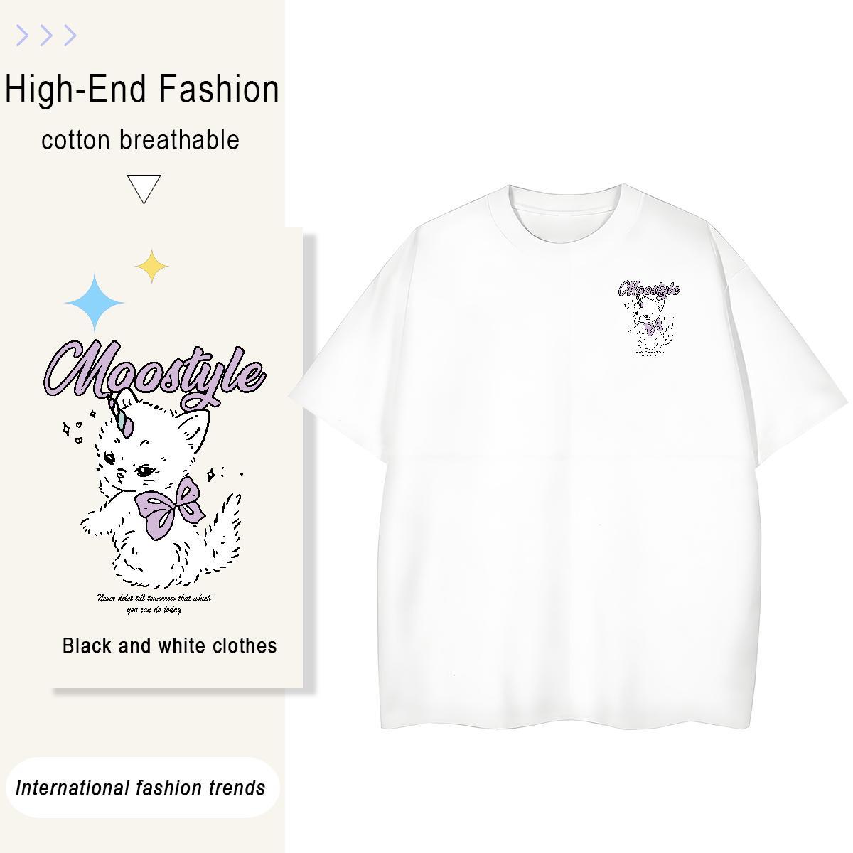 Free Shipping T shirt cat Round Neck Short Sleeve Home Outdoor Anime 230g 100% Cotton Men Tops Tees Fashion Casual Wear