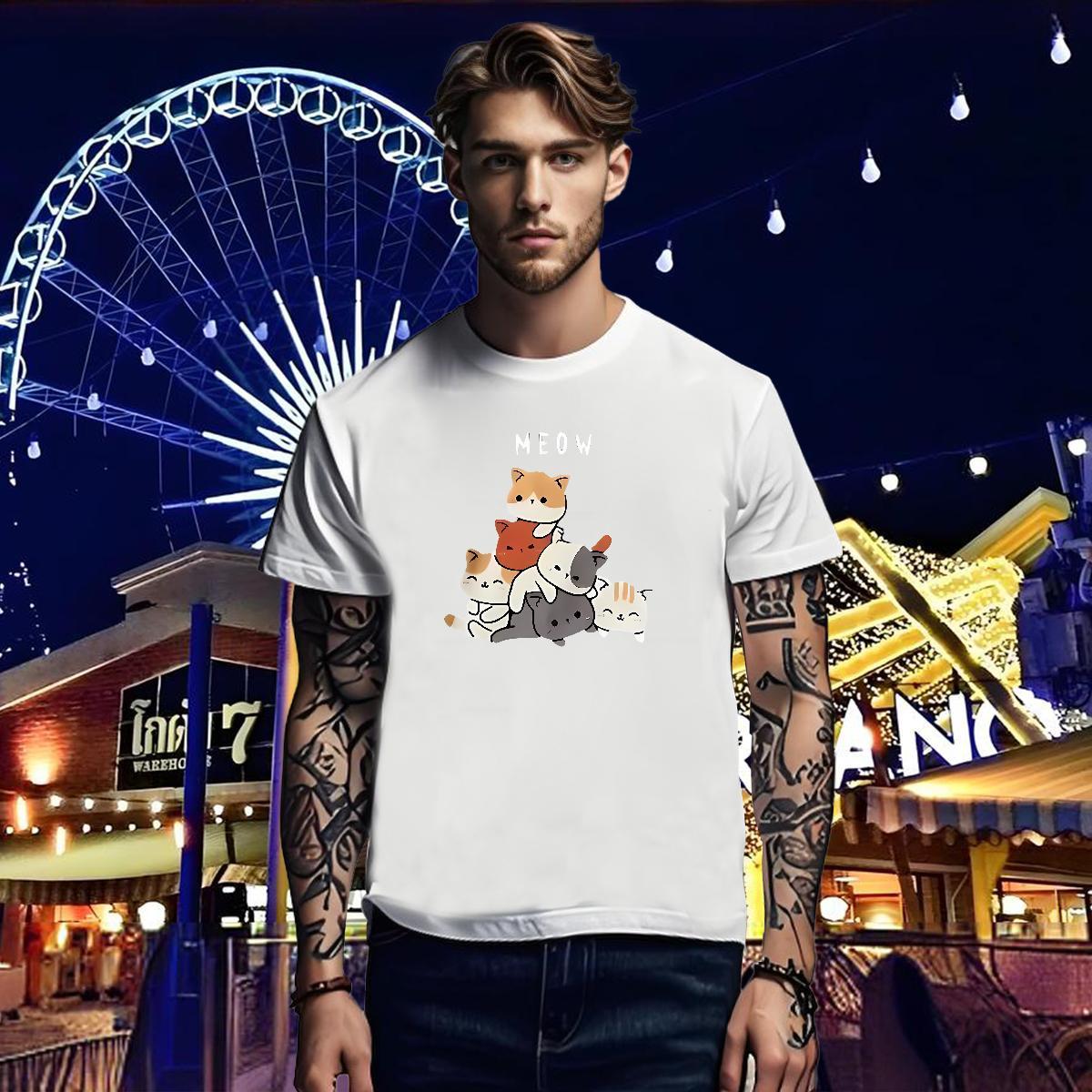 T-Shirts 230g Cotton cute Home Outdoor Breathable Crew Neck Cartoon Print Tshirts 2024 DIY Unisex Tops Shirt