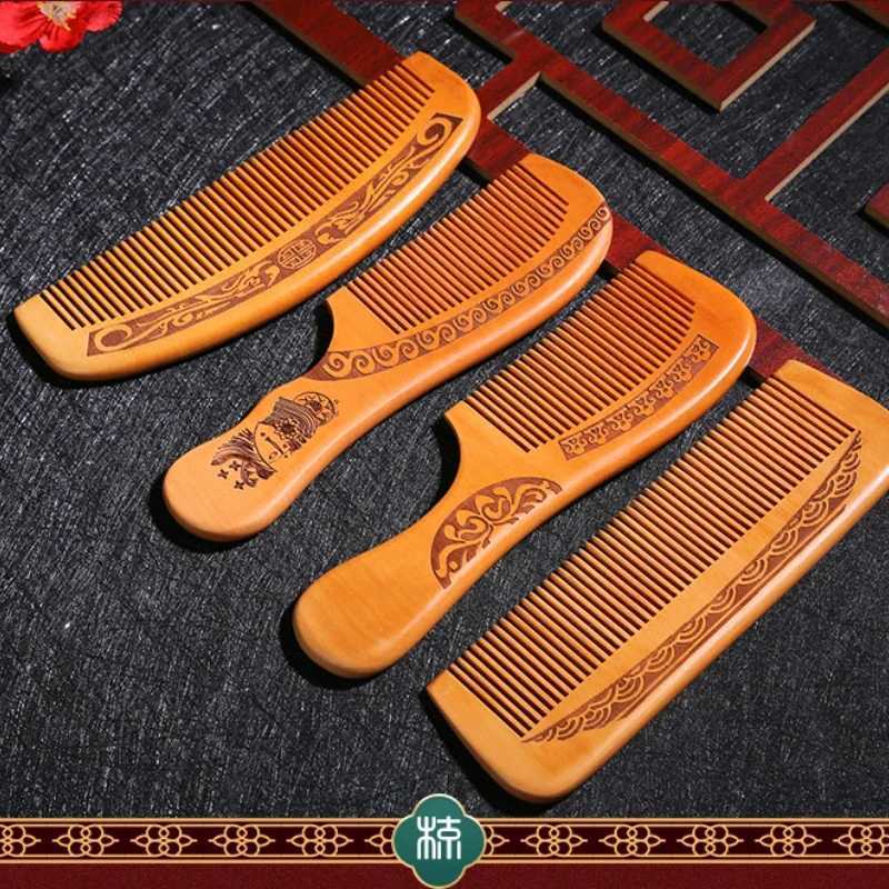 Natural peach wood hair comb closed teeth anti-static head massage hair care wooden tools beauty accessories W240813